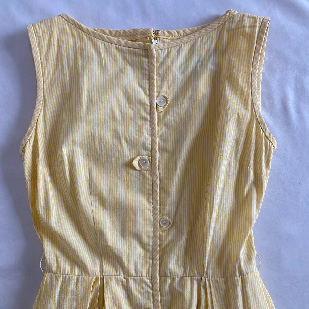 VTG Sue Brett 1960s yellow striped cotton A-line dress Women's Small pleats - Picture 3 of 13